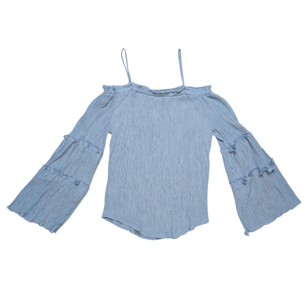 Large Blue Off The Shoulder‎ Ruched Cottagecore  Lightwight Flowy Top